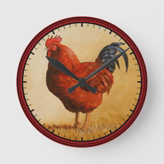 Rhode Island Rooster Chicken Runde Wanduhr (Vorderseite)