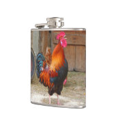 Rhode Island Rooster Crowing in Barnyard Flachmann (Links)