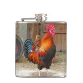 Rhode Island Rooster Crowing in Barnyard Flachmann (Vorderseite)