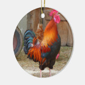 Rhode Island Rooster Crowing in Barnyard Keramikornament (Links)