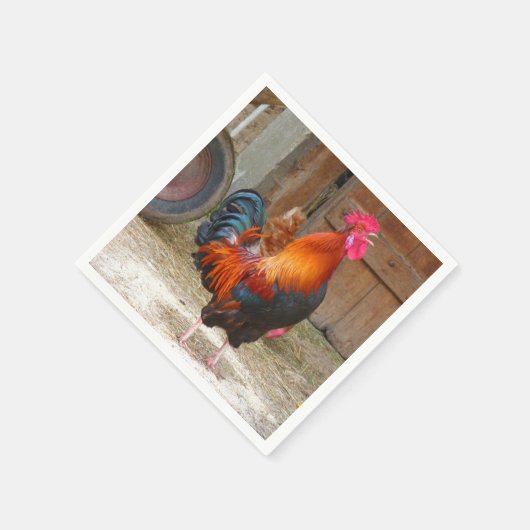 Rhode Island Rooster Crowing in Barnyard Serviette (Ecke)