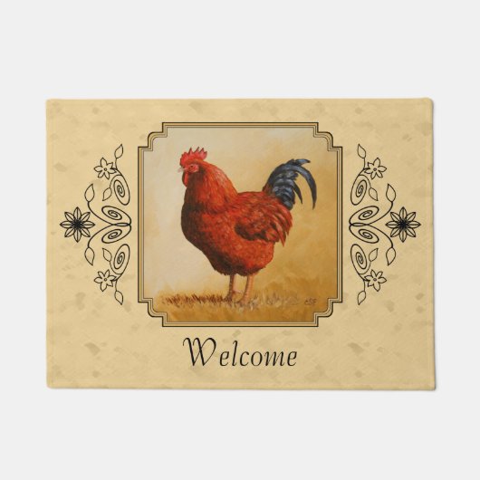 Rhode Island Rooster Gelber Hintergrund Fußmatte (Vorderseite)