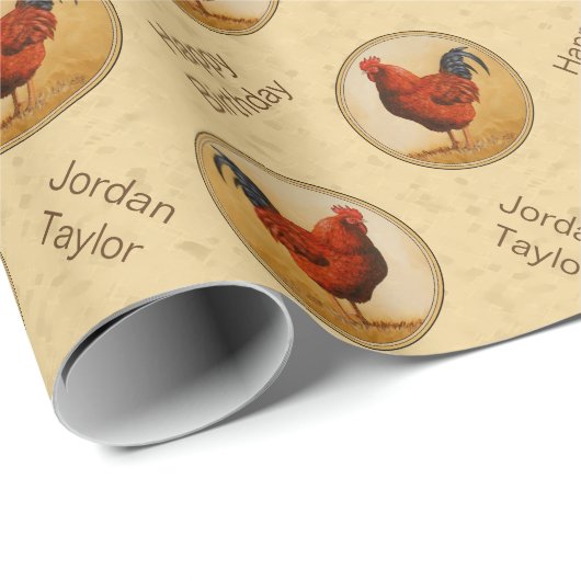 Rhode Island Rooster Gelber Hintergrund Geschenkpapier (Rolleneckpunkt)