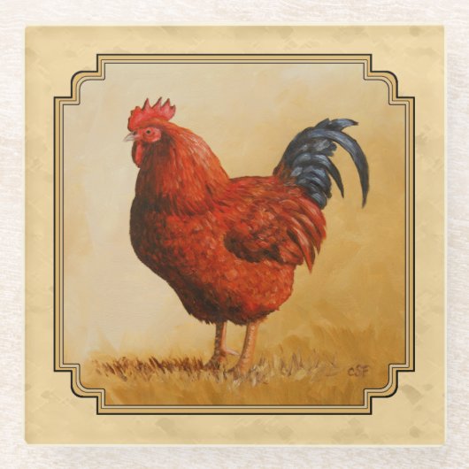 Rhode Island Rooster Gelber Hintergrund Glasuntersetzer (Vorderseite)