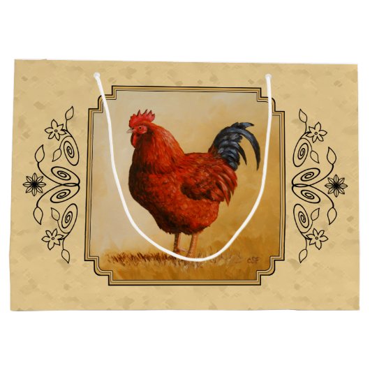 Rhode Island Rooster Gelber Hintergrund Große Geschenktüte (Rückseite)
