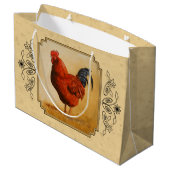 Rhode Island Rooster Gelber Hintergrund Große Geschenktüte (Rückseite Schrägansicht)