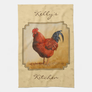 Rhode Island Rooster Gelber Hintergrund Handtuch