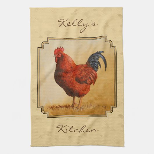 Rhode Island Rooster Gelber Hintergrund Handtuch (Vertikal)