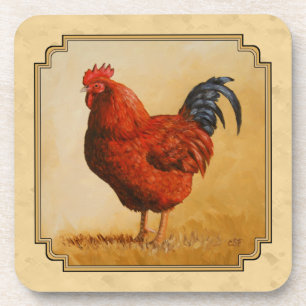 Rhode Island Rooster Gelber Hintergrund Untersetzer