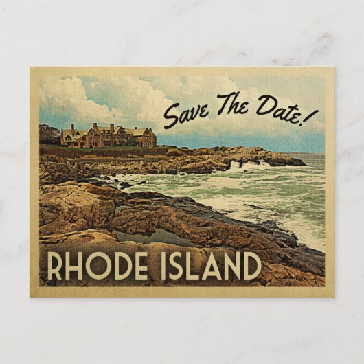 Rhode Island Save the Date Vintage Postkarten (Vorderseite)