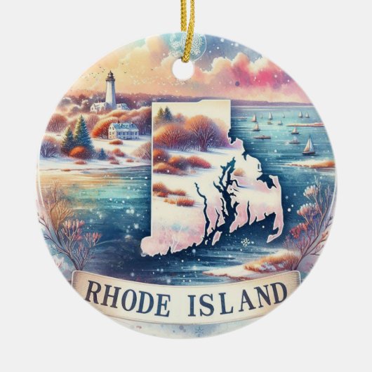 Rhode Island Snowy Winter Weihnachtsbaum Keramik Ornament (Vorne)