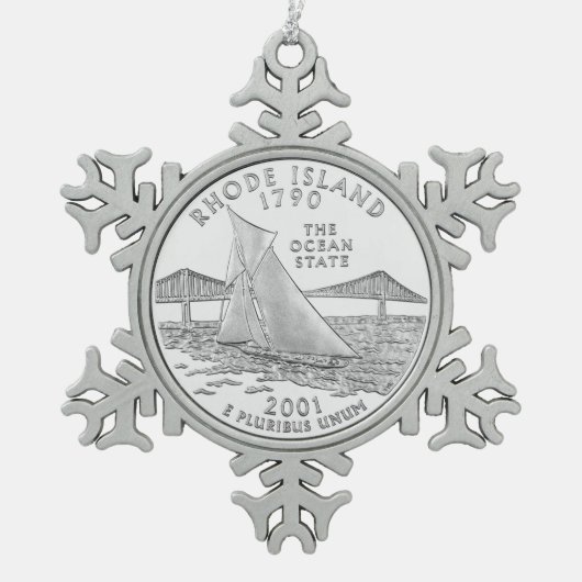 Rhode Island Staat Quarter Schneeflocken Zinn-Ornament (Vorderseite)