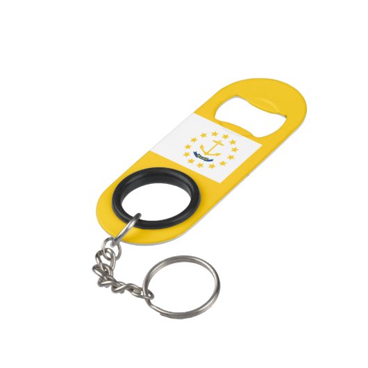 Rhode Island Staats-Flaggen-Entwurf Schlüsselanhänger Flaschenöffner (Rückseite Schrägansicht)