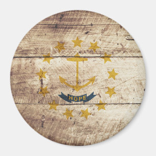 Rhode Island Staatsflagge auf Altem Holzkorn Magnet