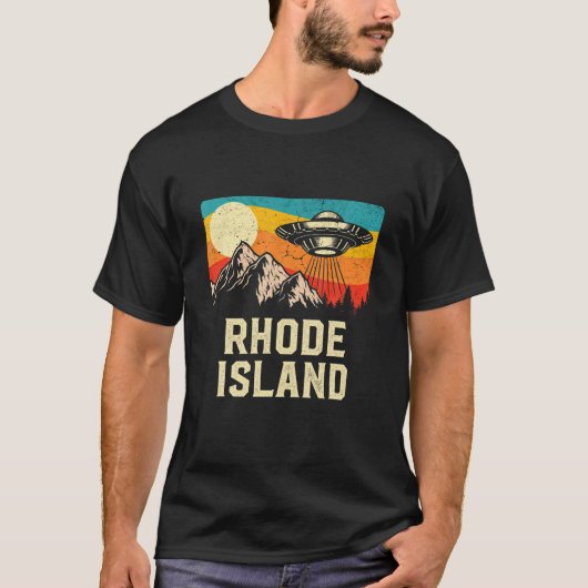 Rhode Island UFO Alien Raumschiff Berge Retro H T-Shirt (Vorderseite)