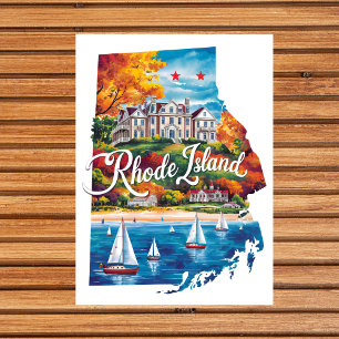 Rhode Island USA Staat Gestalt Vintage Wasserfarbe Postkarte