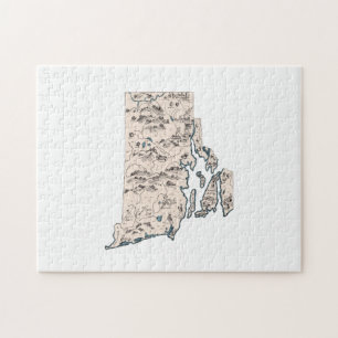 Rhode Island Vintage-Bildkarte in Form des Bundess Puzzle