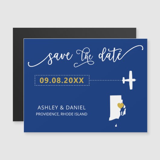 Rhode Island Wedding Save the Date Card, Map Magneteinladung (Vorne/Hinten)