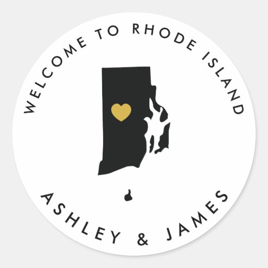 Rhode Island Wedding Welcome Sticker Tag Gold (Vorderseite)