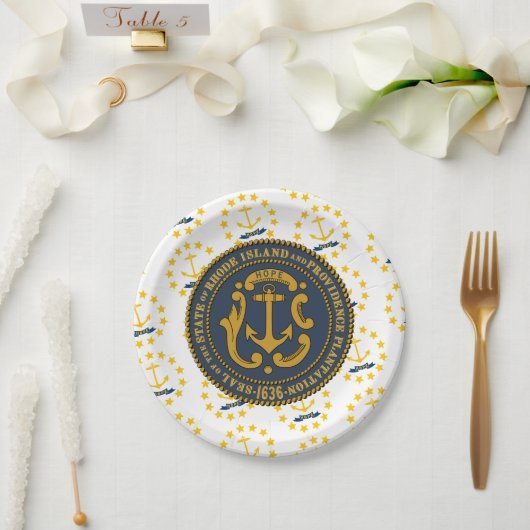 Rhode Islander Flagge & Siegel, Rhode Island Pappteller (Hochzeit)