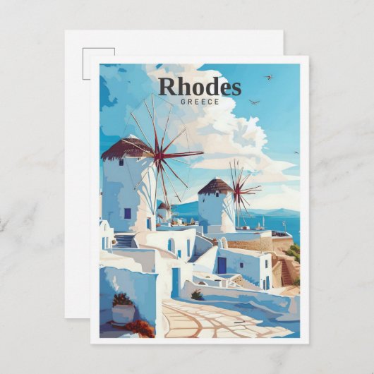 Rhodes Greece Art Vintage Travel Postkarte (Vorne/Hinten)