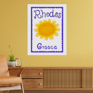 Rhodes Greece Bold Bloom Wood Topped Wall Tapestor Poster
