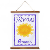 Rhodes Greece Bold Bloom Wood Topped Wall Tapestor