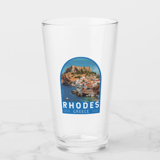 Rhodes Greece Illustration Travel Art Vintag Glas (Vorderseite)