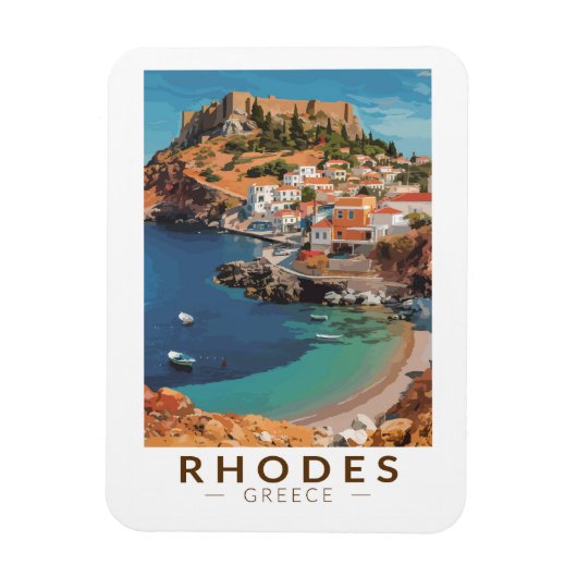 Rhodes Greece Illustration Travel Art Vintag Magnet (Vertikal)