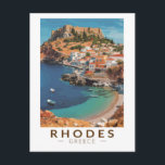 Rhodes Greece Illustration Travel Art Vintag Postkarte<br><div class="desc">Rhodes Retrovektorreisdesign. Rhodos,  die größte der Dodekaner-Inseln Griechenlands,  ist bekannt für seine Badeorte und die alten Ruinen.</div>