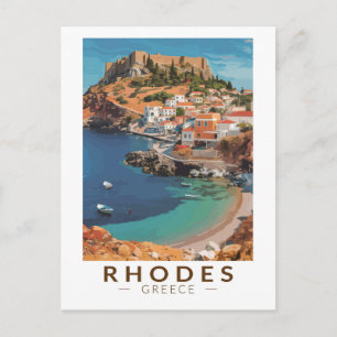 Rhodes Greece Illustration Travel Art Vintag Postkarte