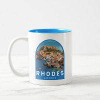 Rhodes Greece Illustration Travel Art Vintag