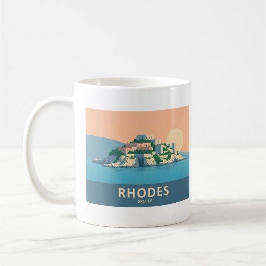 Rhodes Greece Pastel Travel - Mittelalterliche Alt Kaffeetasse (Links)