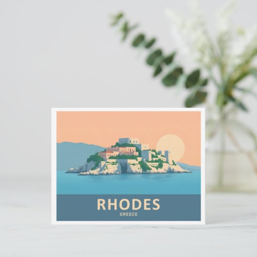 Rhodes Greece Pastel Travel - Mittelalterliche Alt Postkarte (Stehend Vorderseite)