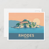 Rhodes Greece Pastel Travel - Mittelalterliche Alt Postkarte (Vorne/Hinten)