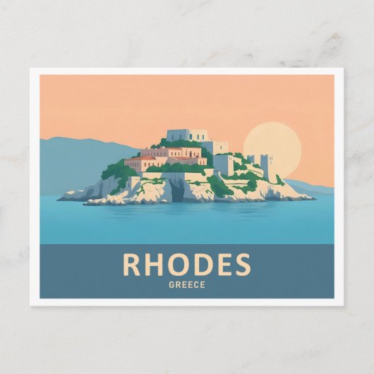 Rhodes Greece Pastel Travel - Mittelalterliche Alt Postkarte (Vorderseite)