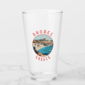 Rhodes Greece Retro-Distressed Circle Glas (Vorderseite)