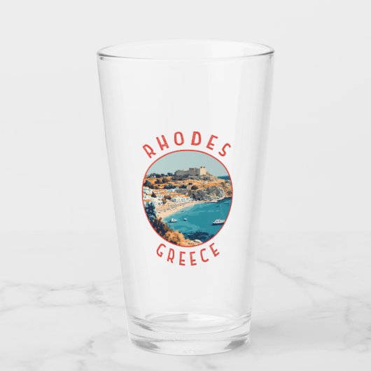 Rhodes Greece Retro-Distressed Circle Glas (Vorderseite)