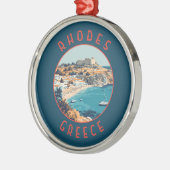 Rhodes Greece Retro-Distressed Circle Ornament Aus Metall (Links)
