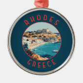 Rhodes Greece Retro-Distressed Circle Ornament Aus Metall (Vorne)
