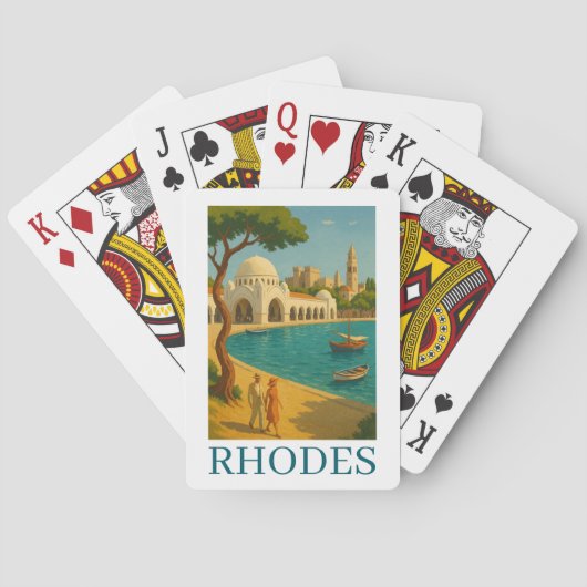 Rhodes Greece Retro Travel Art Spielkarten (Rückseite)