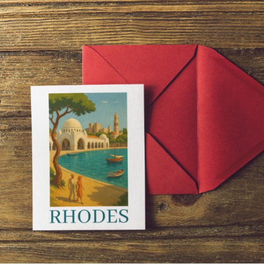 Rhodes Greece Vintage Reisen Art Postkarte