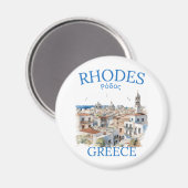Rhodes Greece Watercolor Landscape – Souvenir Magnet (Vorderseite/Rückseite)