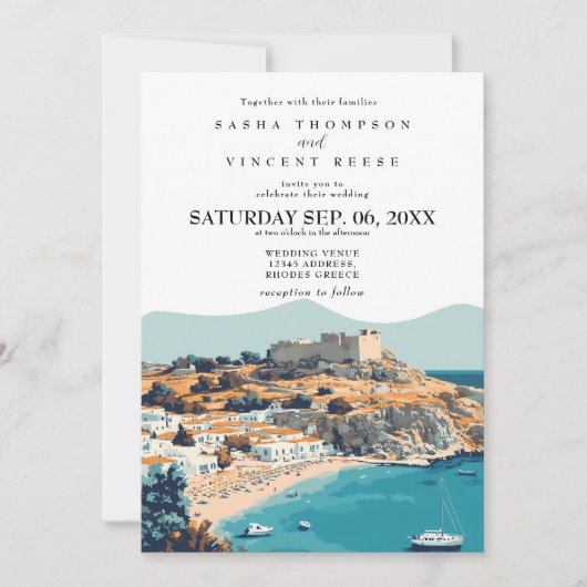 Rhodes Greece Wedding Invitation Retro Einladung (Vorderseite)