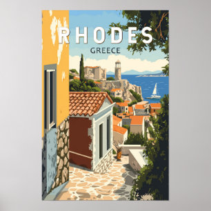 Rhodes Griechenland Altstadt Reisen Vintag Poster
