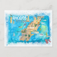 Rhodes Griechenland Illustriert Karte mit Sehenswü