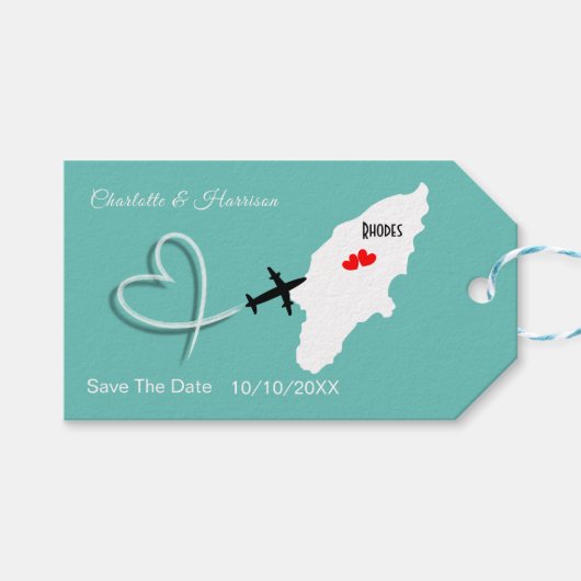 Rhodes-Hochzeit in Urlaubsort Save the Date Gift-T Geschenkanhänger (Vorderseite (Horizontal))