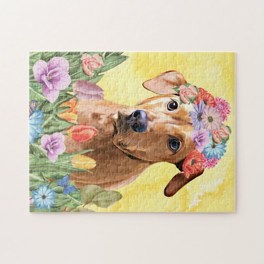 Rhodesian Rdgeback Dog mit Blume Spring Puzzle (Horizontal)