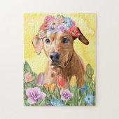 Rhodesian Rdgeback Dog mit Blume Spring Puzzle (Vertikal)