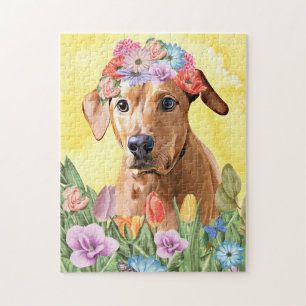 Rhodesian Rdgeback Dog mit Blume Spring Puzzle